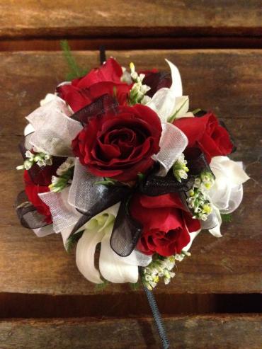 Red and Black Wrist Corsage