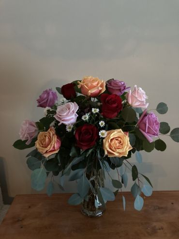 Dozen Assorted Roses Arranged